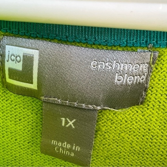 CLEARANCE CASHMERE COLORBLOCK PULLOVER SWEATER GRAY CHARTREUSE GREEN LARGE EUC - Picture 3 of 6